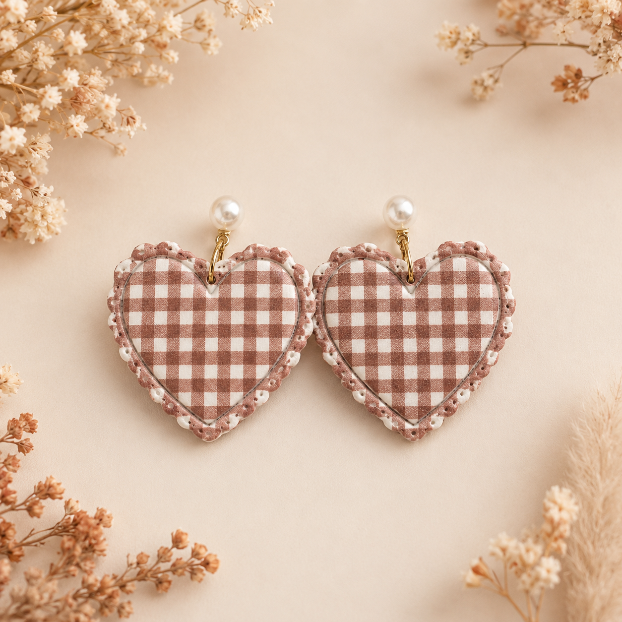Gingham Heart Dangles