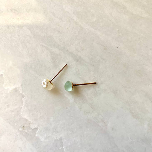 Mini Sea Glass and Sea Stone Stud Earring Set