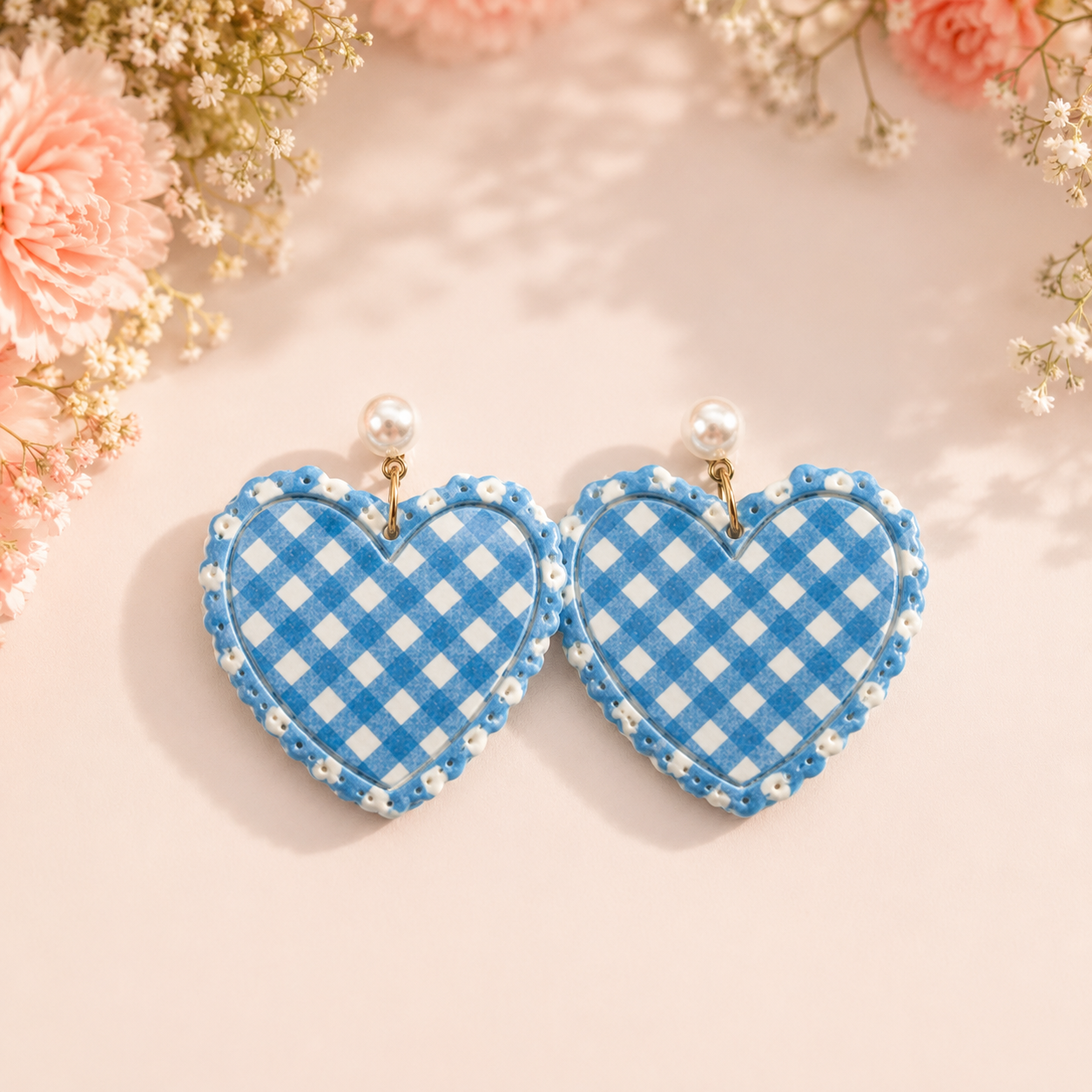 Gingham Heart Dangles