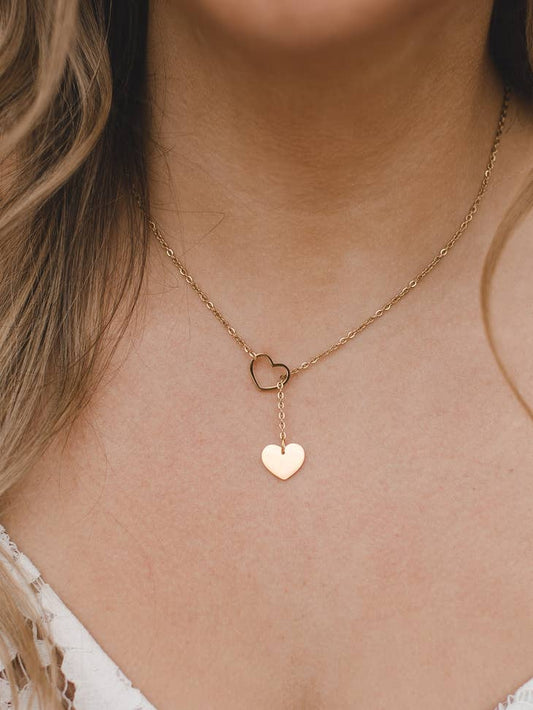 18K Gold Plated Heart Y Necklace